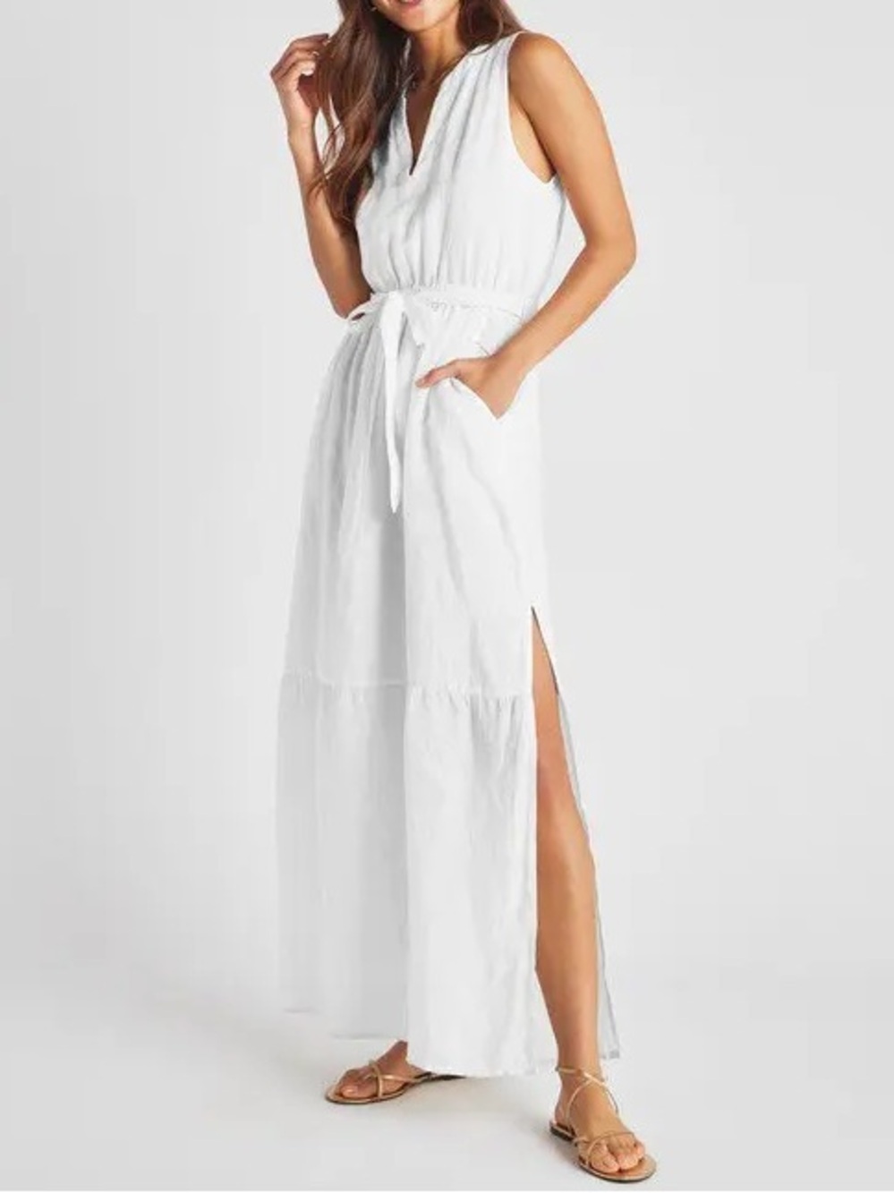 Splendid Stella White Linen Maxi Dress Tie Waist NWT Size XS